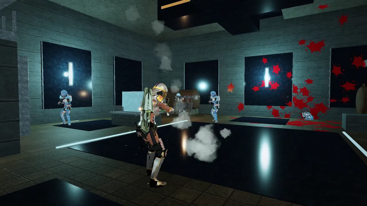Machine gun fire across the cube, its defenders in blue light.