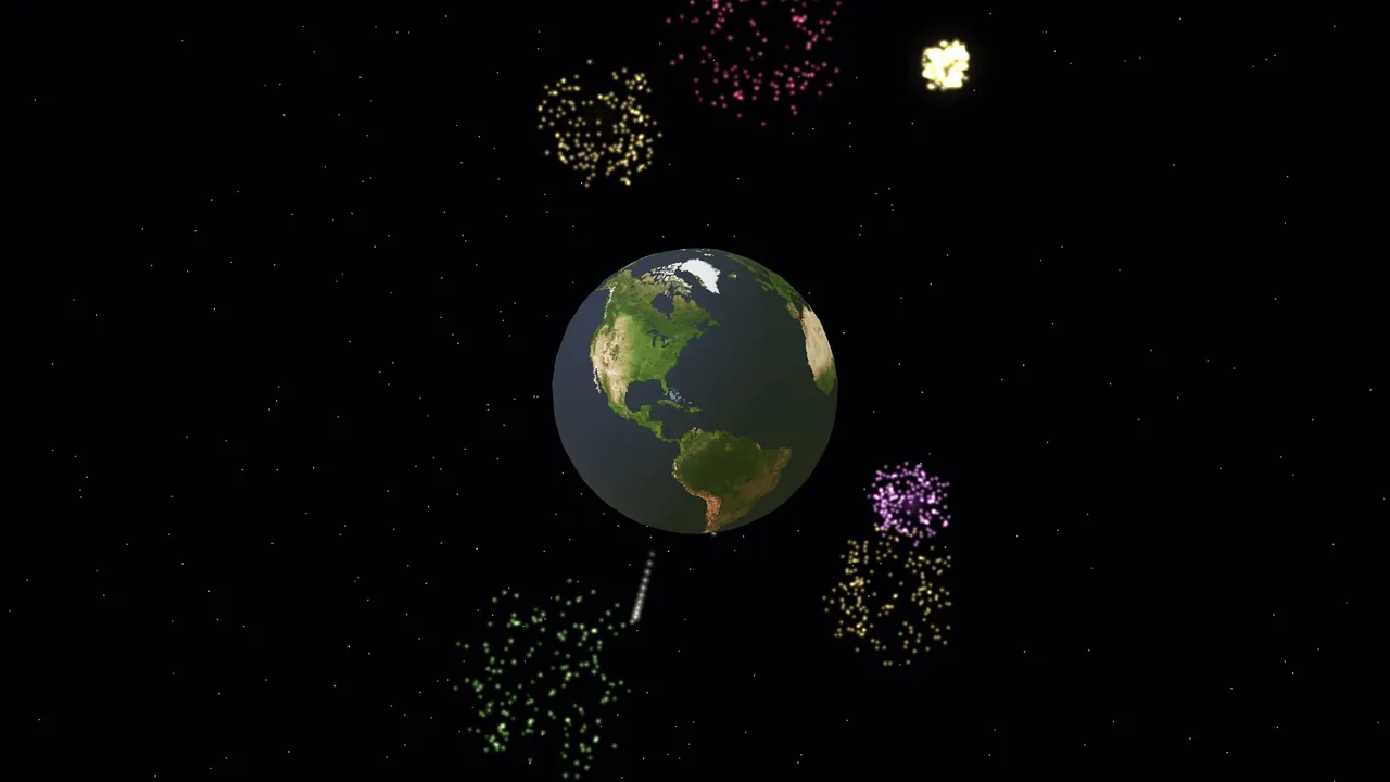 The world ending in green fire, bodies thrown from its surface.
